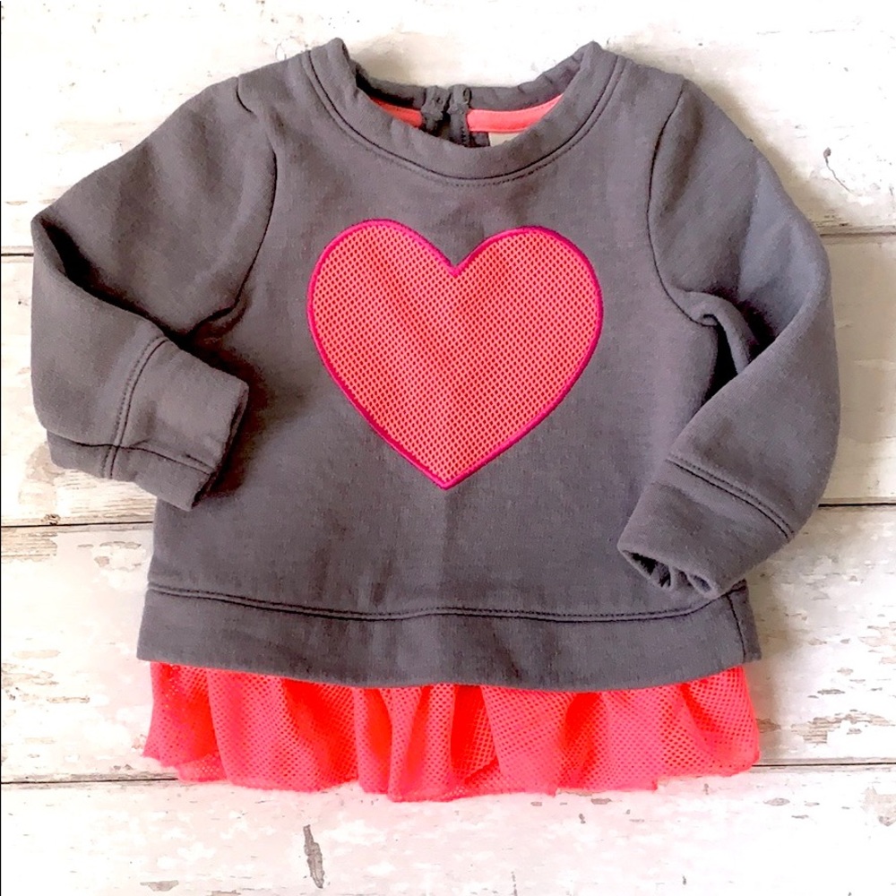 Cat & Jack 12m Baby Girls Sweater Neon Pink Gray Heart Size Peplum Sweater